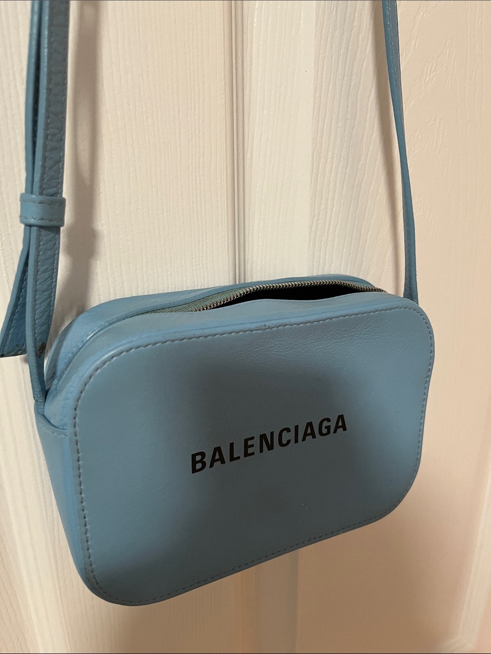 Balenciaga Light Blue Leather Crossbody Camera Bag